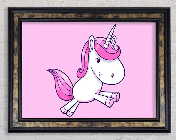 Leaping Unicorn Pink Framed Print