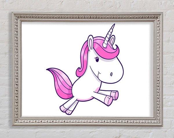Leaping Unicorn White Framed Print
