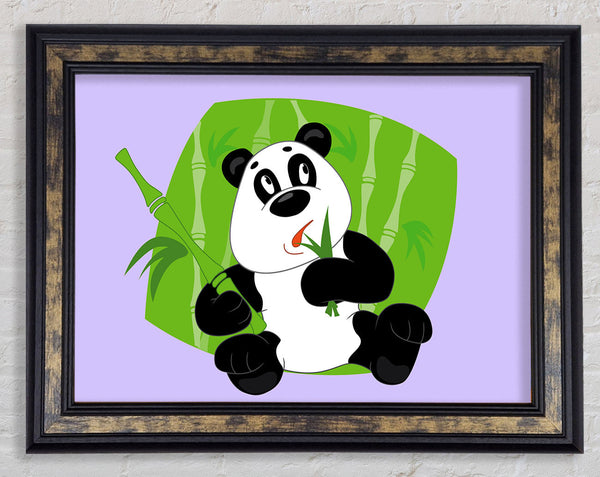 Panda Eating Bamboo Lilac Framed Print
