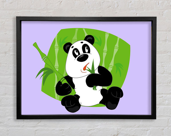 Panda Eating Bamboo Lilac Framed Print