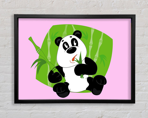 Panda Eating Bamboo Pink Framed Print