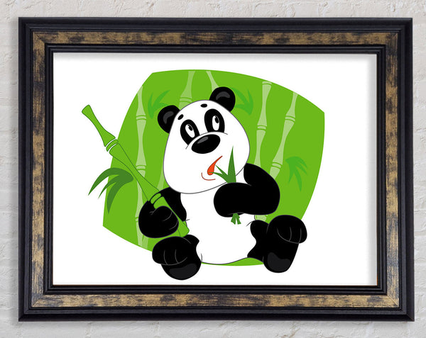 Panda Eating Bamboo White Framed Print
