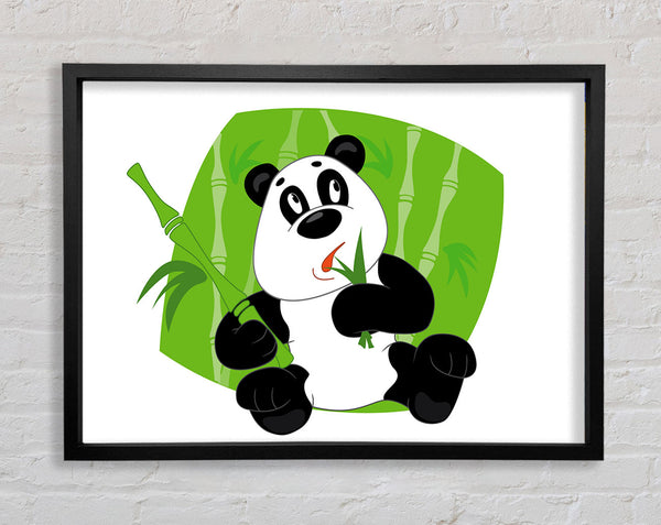 Panda Eating Bamboo White Framed Print