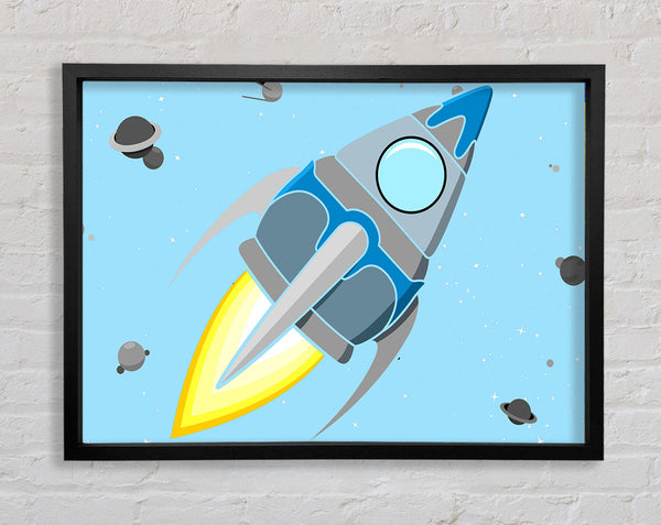 Rocket Ship Baby Blue Framed Print