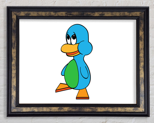 Sad Duck White Framed Print