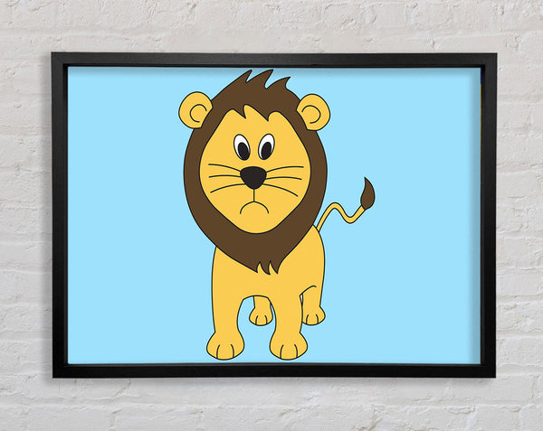 Sad Lion Baby Blue Framed Print
