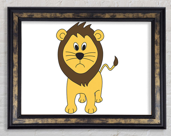 Sad Lion White Framed Print