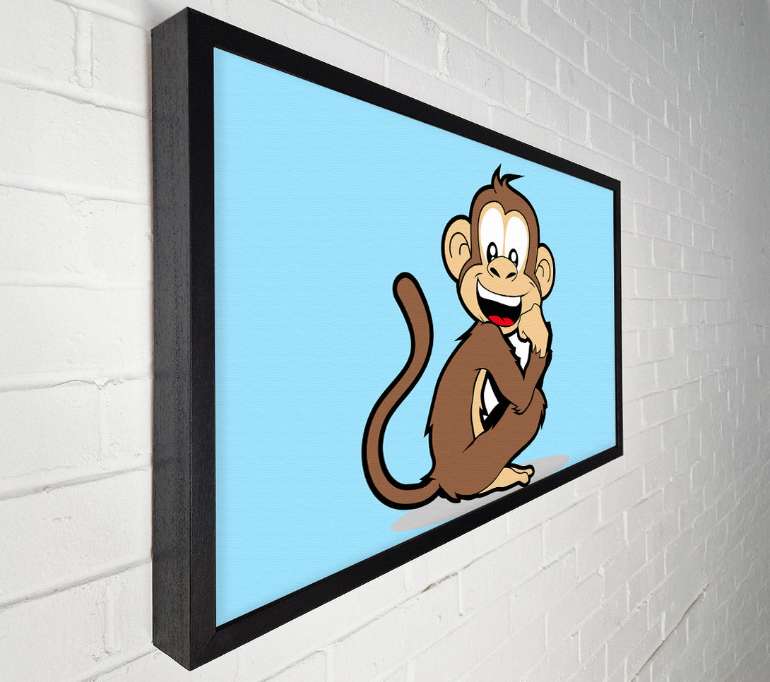  A Canvas Print of Sitting Monkey Smiling Baby Blue Canvas Wall Art