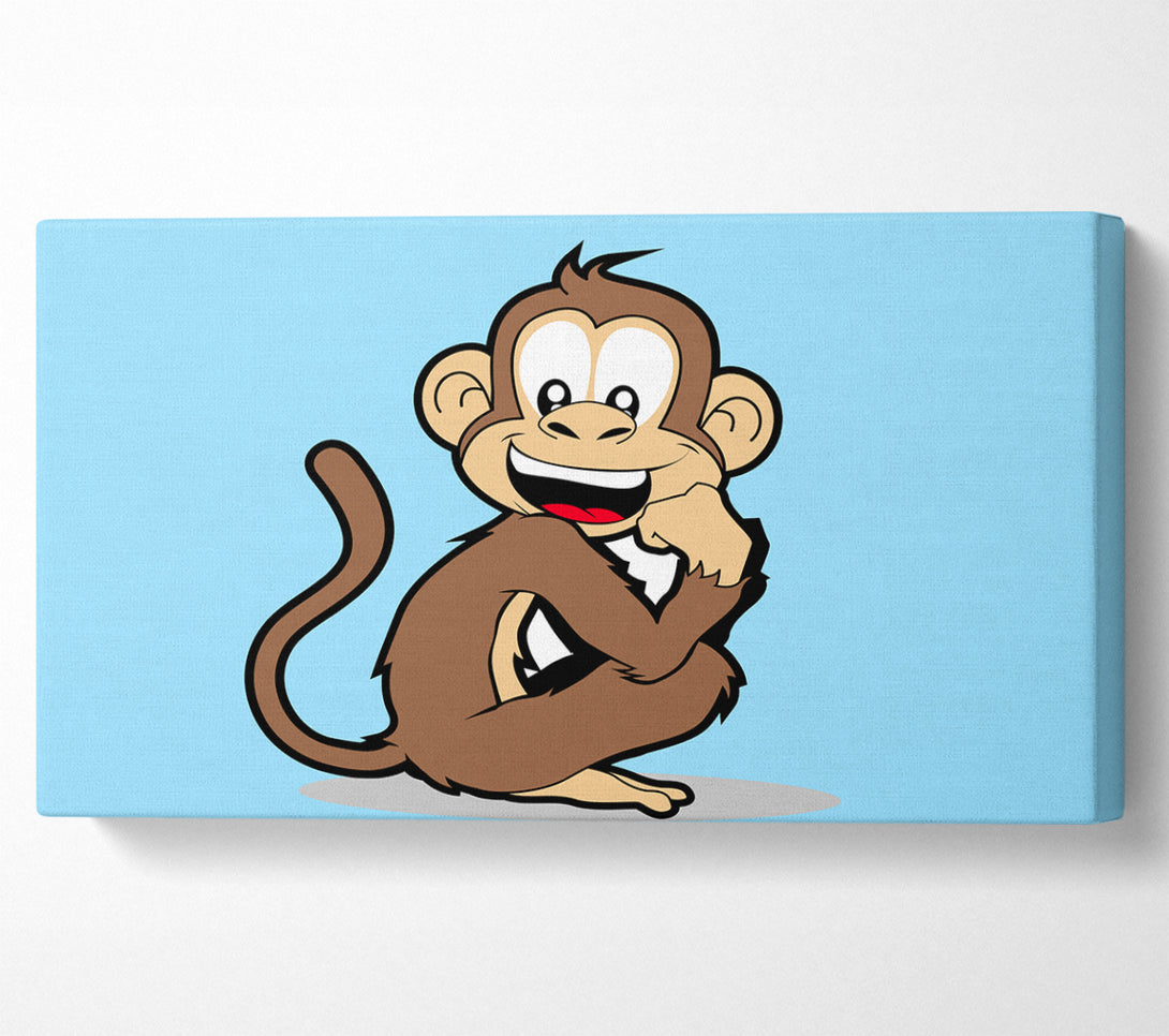  A Canvas Print of Sitting Monkey Smiling Baby Blue Canvas Wall Art