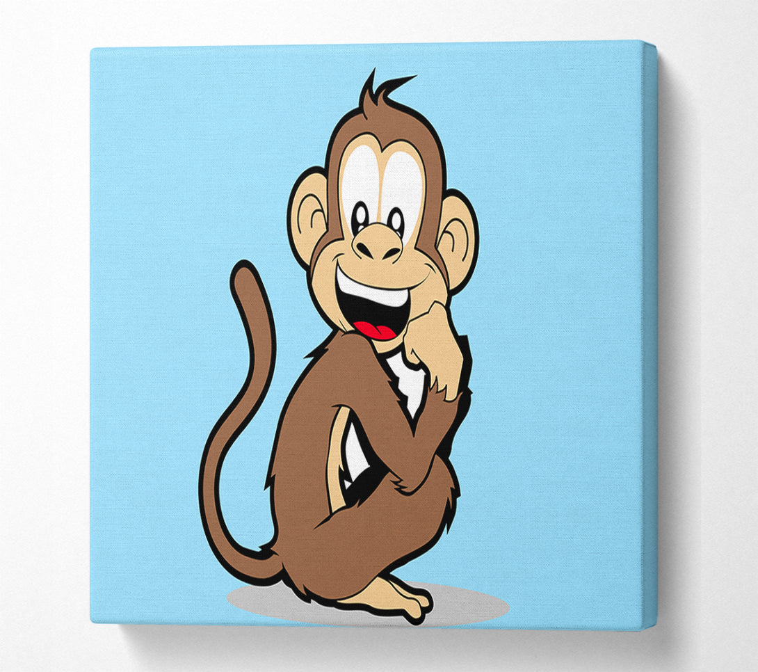  A Canvas Print of Sitting Monkey Smiling Baby Blue Canvas Wall Art