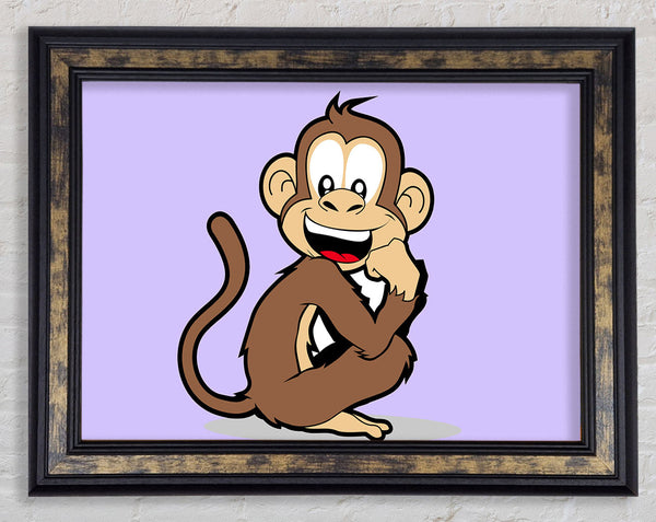 Sitting Monkey Smiling Lilac Framed Print
