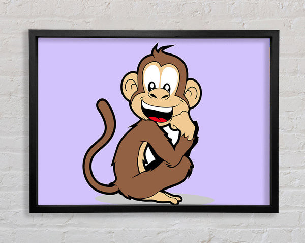 Sitting Monkey Smiling Lilac Framed Print