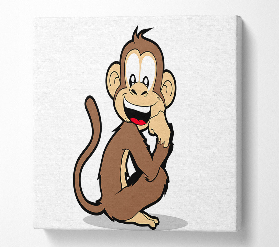  A Canvas Print of Sitting Monkey Smiling White Canvas Art