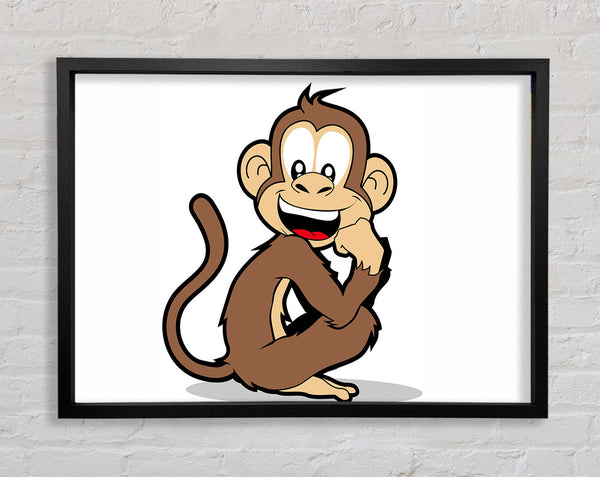 Sitting Monkey Smiling White Framed Print