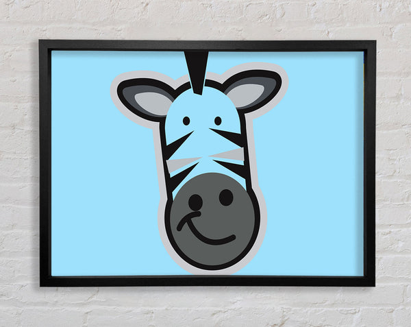 Smiling Zebra Face Baby Blue Framed Print