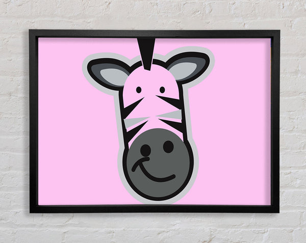 Smiling Zebra Face Pink Framed Print