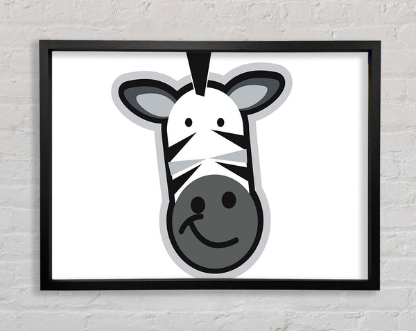 Smiling Zebra Face White Framed Print