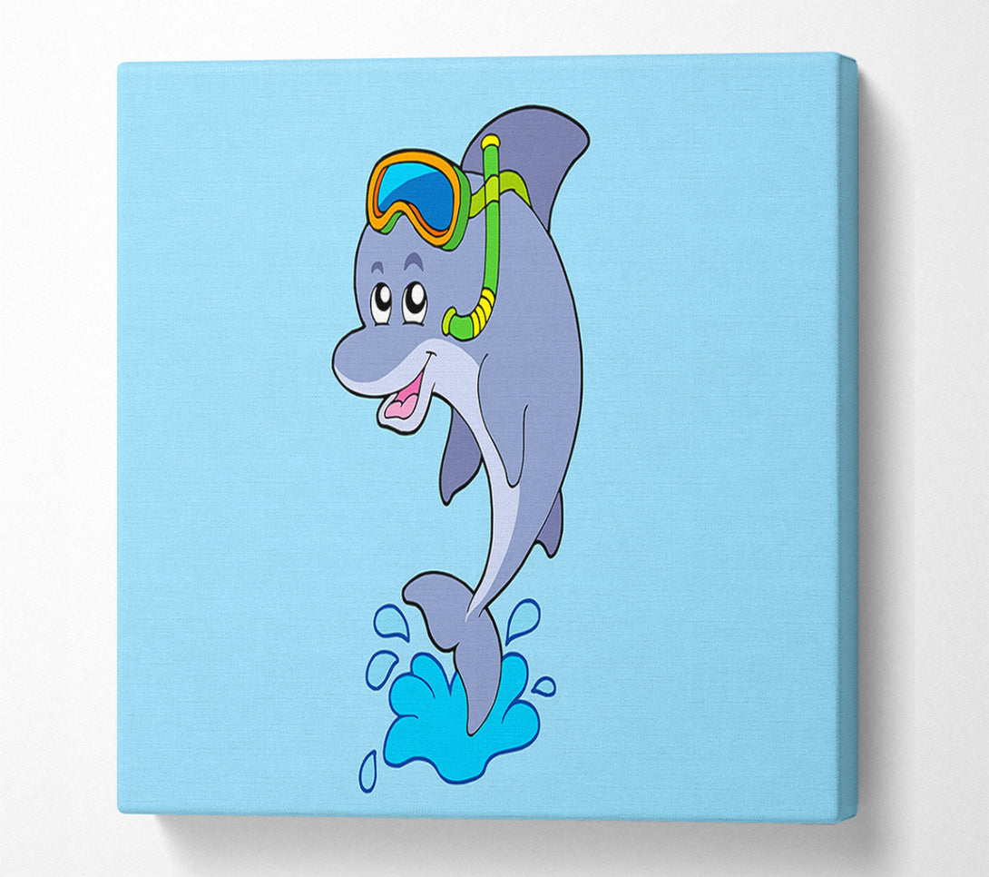  A Canvas Print of Snorkeling Dolphin Baby Blue Canvas Wall Art