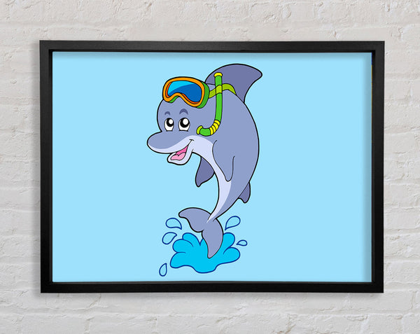 Snorkeling Dolphin Baby Blue Framed Print
