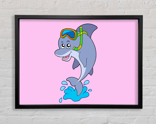 Snorkeling Dolphin Pink Framed Print