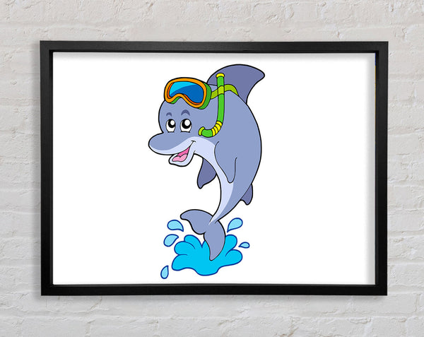 Snorkeling Dolphin White Framed Print
