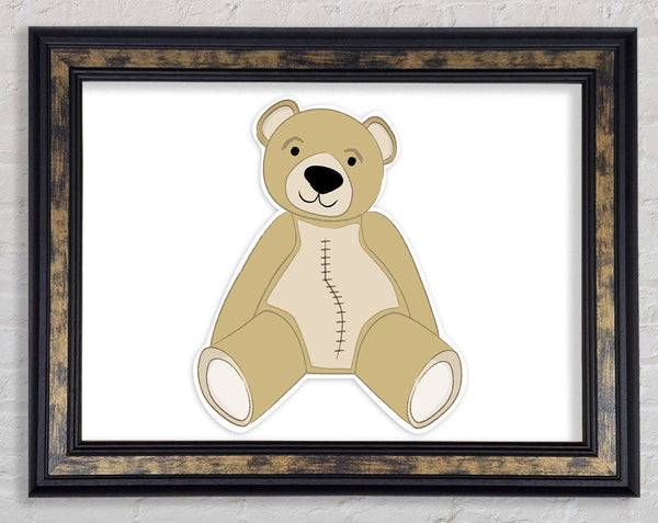 Stitched Up Teddy White Framed Print