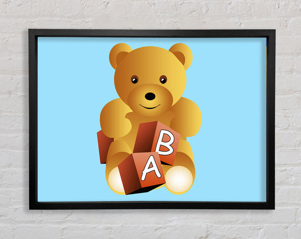 Teddy Bear Alphabet Blocks Baby Blue Framed Print