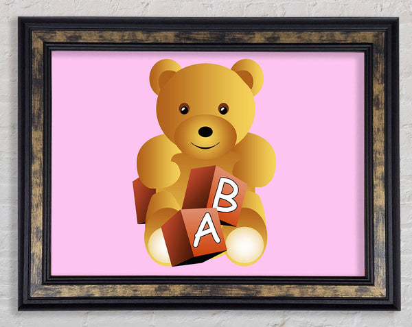 Teddy Bear Alphabet Blocks Pink Framed Print