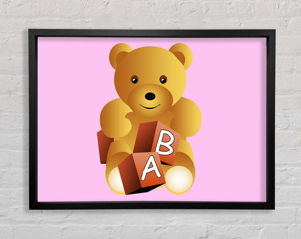 Teddy Bear Alphabet Blocks Pink Framed Print