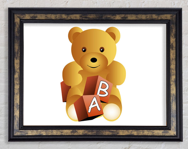 Teddy Bear Alphabet Blocks White Framed Print