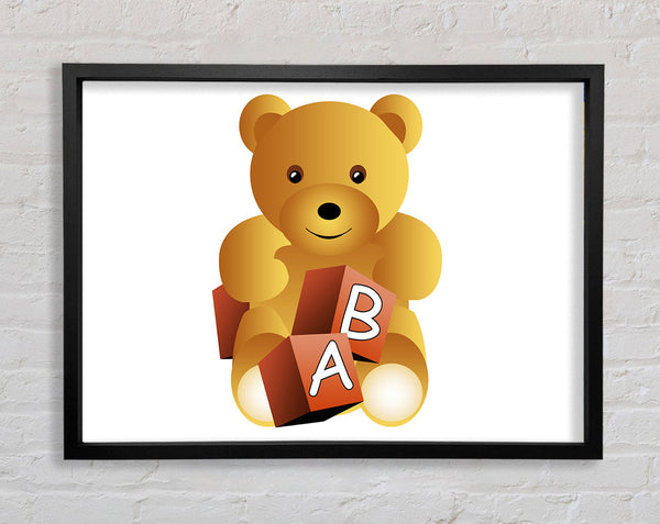 Teddy Bear Alphabet Blocks White Framed Print