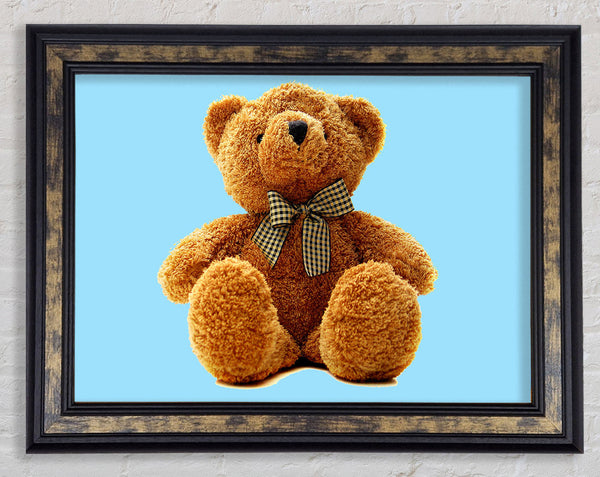 Teddy Bear Bow Baby Blue Framed Print