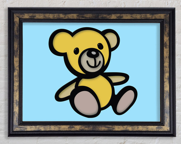 Teddy Bear Cartoon Baby Blue Framed Print