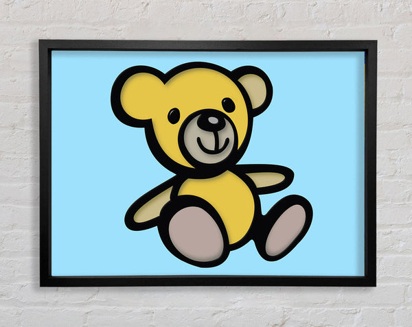 Teddy Bear Cartoon Baby Blue Framed Print