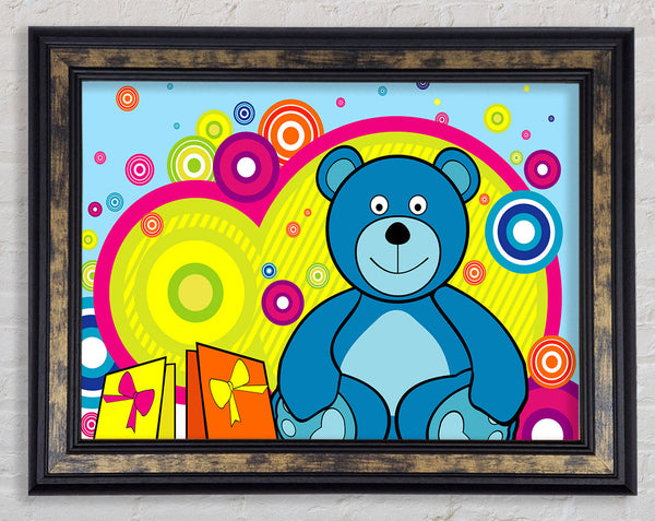 Teddy Bear Circles Baby Blue Framed Print