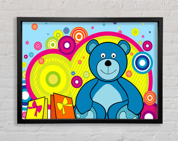 Teddy Bear Circles Baby Blue Framed Print