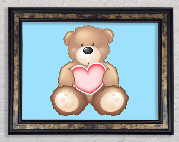 Teddy Bear Love Heart Baby Blue Framed Print
