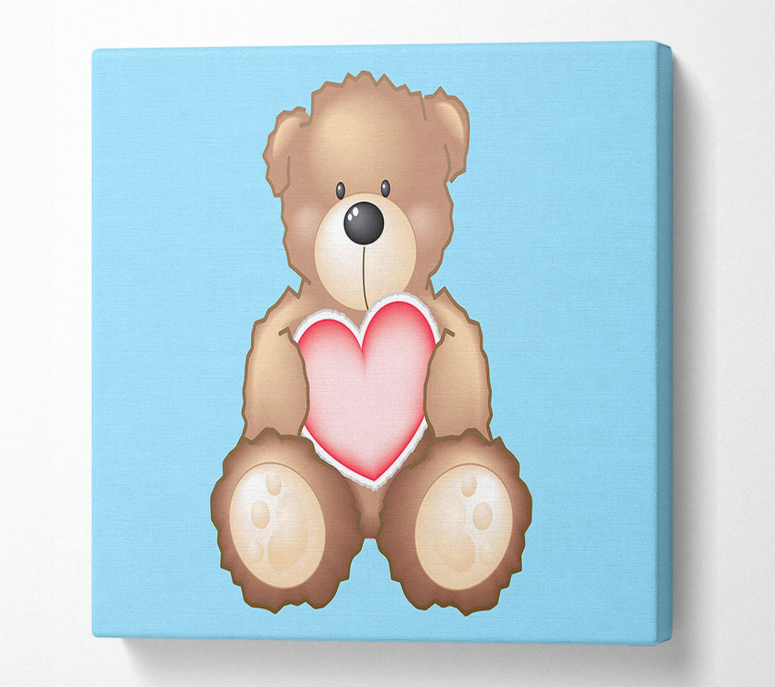  A Canvas Print of Teddy Bear Love Heart Baby Blue Canvas Wall Art