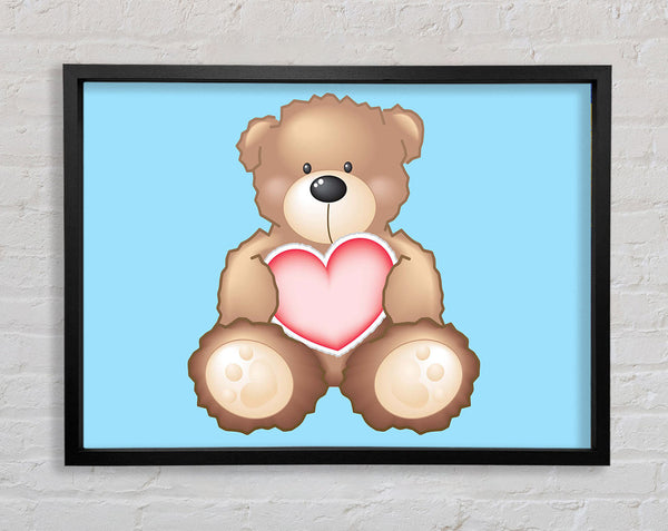 Teddy Bear Love Heart Baby Blue Framed Print