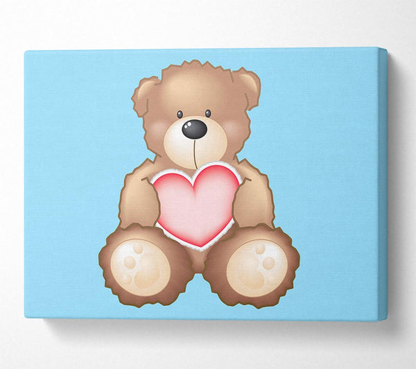  A Canvas Print of Teddy Bear Love Heart Baby Blue Canvas Wall Art