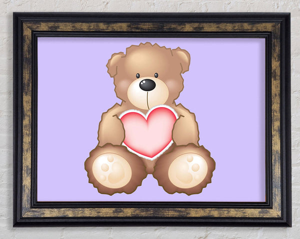 Teddy Bear Love Heart Lilac Framed Print