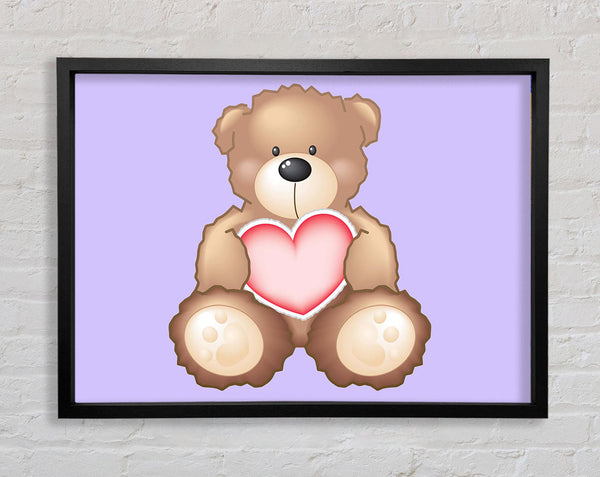 Teddy Bear Love Heart Lilac Framed Print