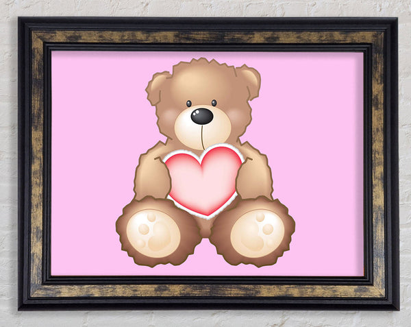 Teddy Bear Love Heart Pink Framed Print