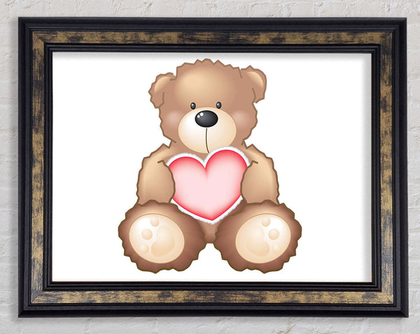 Teddy Bear Love Heart White Framed Print