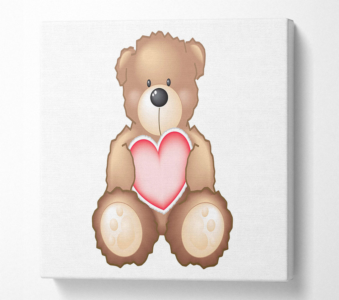 A Canvas Print of Teddy Bear Love Heart White Canvas Wall Art
