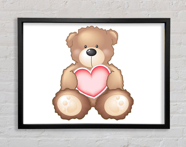 Teddy Bear Love Heart White Framed Print