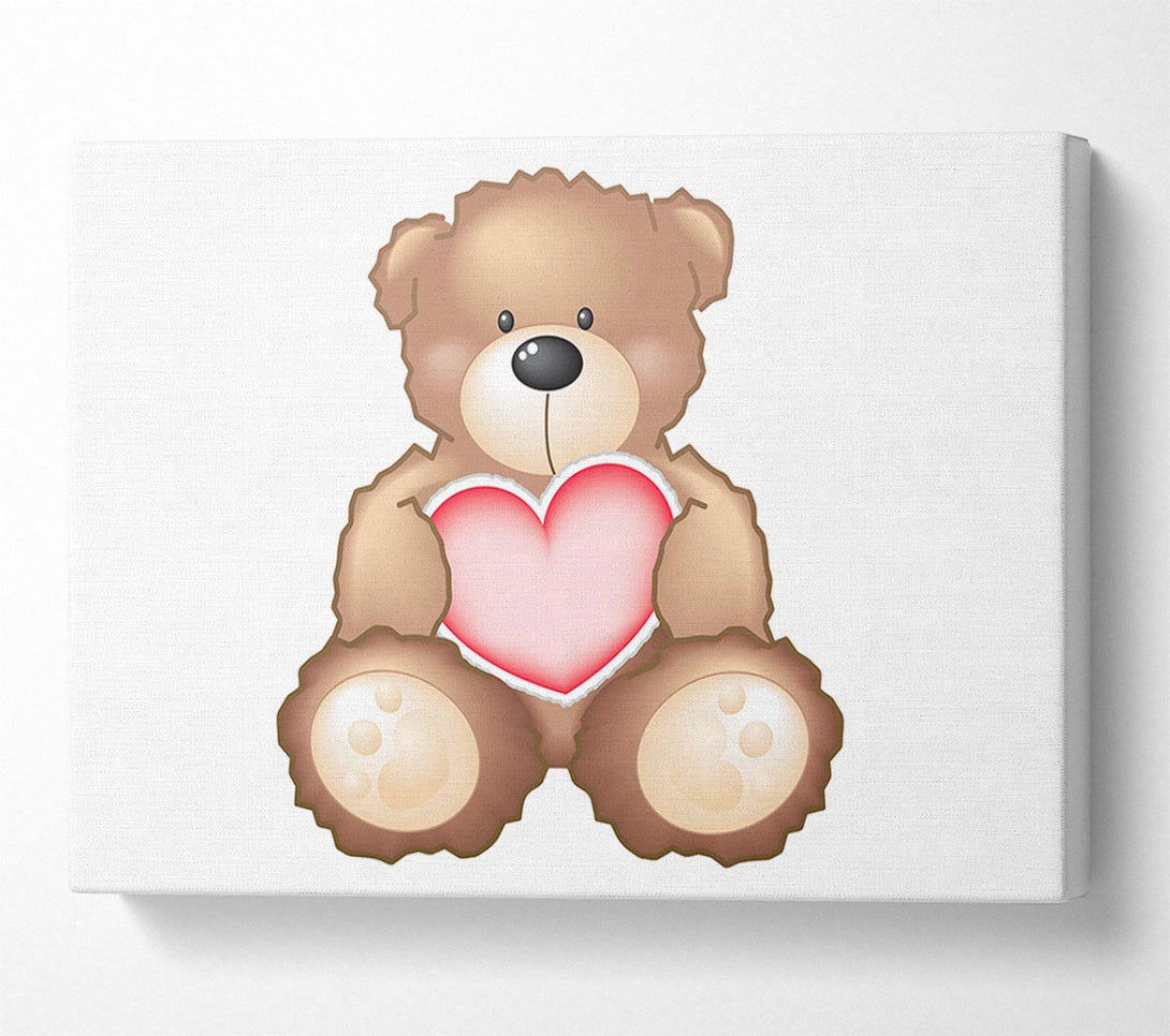  A Canvas Print of Teddy Bear Love Heart White Canvas Wall Art