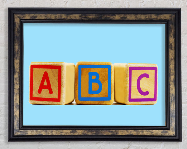 Three Alphabet Blocks Baby Blue Framed Print