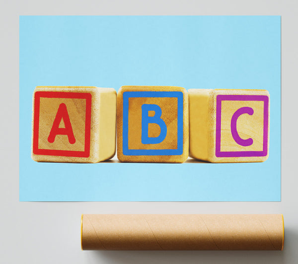 Three Alphabet Blocks Baby Blue Print