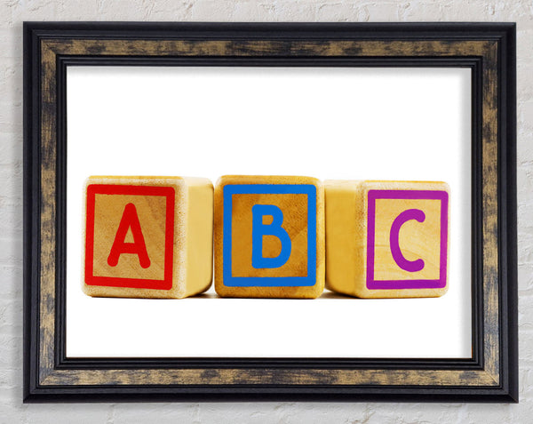 Three Alphabet Blocks White Framed Print